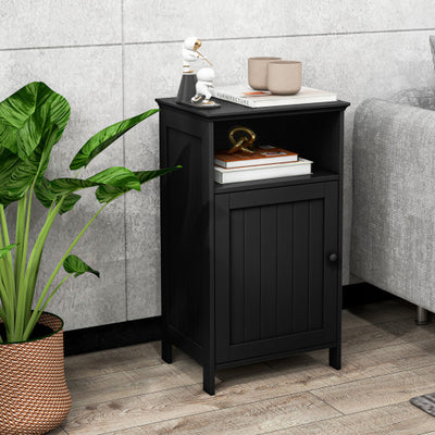 Bathroom Freestanding Floor Storage Cabinet with Adjustable Shelf-Black