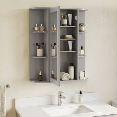 Bathroom Single Door Shelves Wall Mount Cabinet with Mirror-Gray