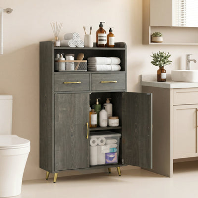 Bathroom Storage Cabinet Freestanding Floor Cabinet with 2 Drawers and 2 Doors-Gray Oak