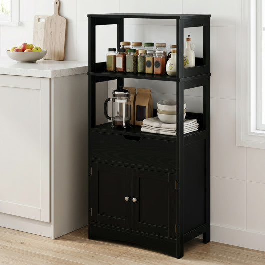 Bathroom Storage Cabinet with Open Shelves and Drawer-Black
