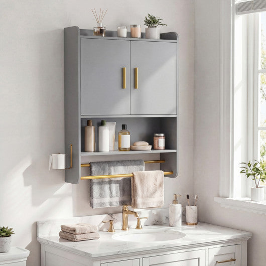 Bathroom Wall Cabinet Wall Mounted Medicine Cabinet with Towel Bars-Grey