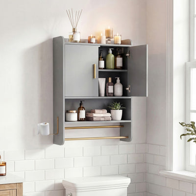 Bathroom Wall Cabinet Wall Mounted Medicine Cabinet with Towel Bars-Grey