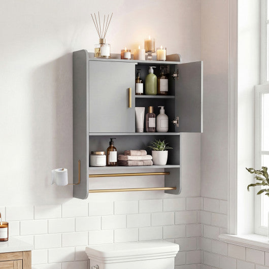 Bathroom Wall Cabinet Wall Mounted Medicine Cabinet with Towel Bars-Grey