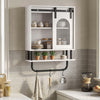 Bathroom Wall Cabinet with Sliding Barn Door and Metal Hanging Bar with 3 Hooks-White