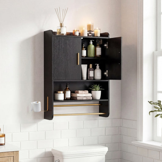 Bathroom Wall Cabinet Wall Mounted Medicine Cabinet with Towel Bars-Black