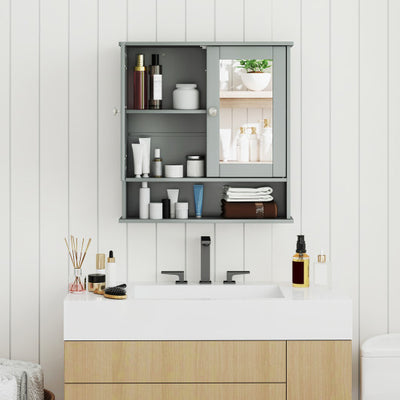 Bathroom Wall Mount Mirror Cabinet Organizer-Gray