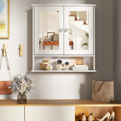 Bathroom Wall Mount Mirror Cabinet Organizer-White