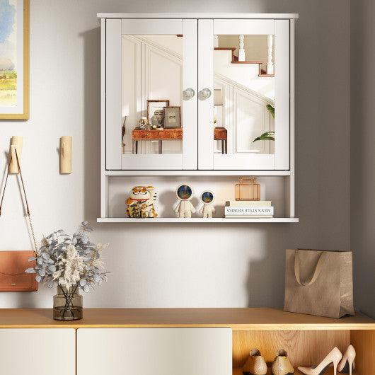 Bathroom Wall Mount Mirror Cabinet Organizer-White