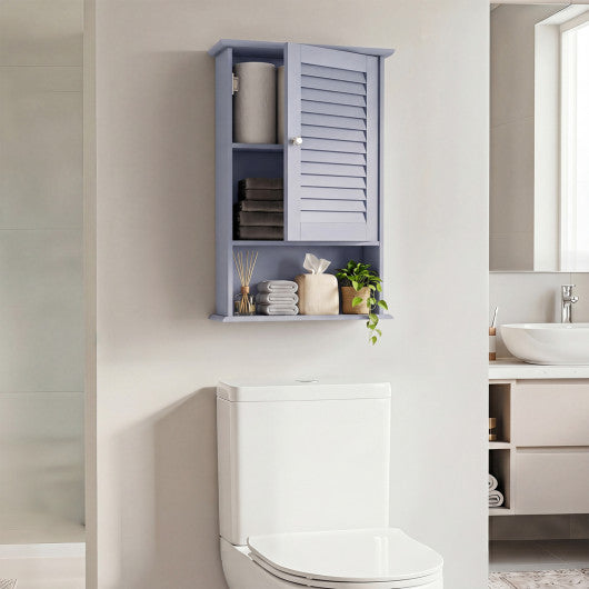 Bathroom Wall Mount Storage Cabinet Single Door with Height Adjustable Shelf-Gray