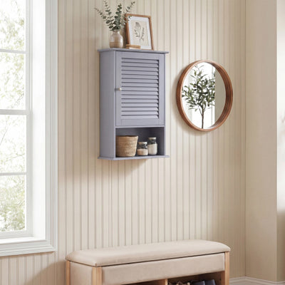 Bathroom Wall Mount Storage Cabinet Single Door with Height Adjustable Shelf-Gray