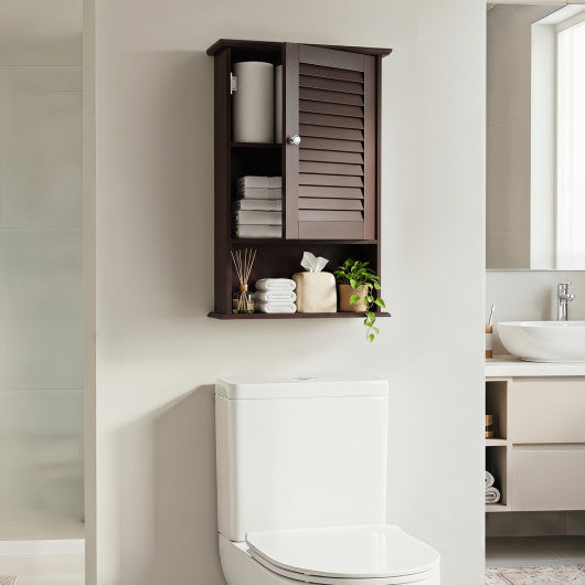 Bathroom Wall Mount Storage Cabinet Single Door with Height Adjustable Shelf-Rustic Brown