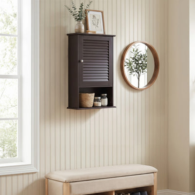 Bathroom Wall Mount Storage Cabinet Single Door with Height Adjustable Shelf-Rustic Brown