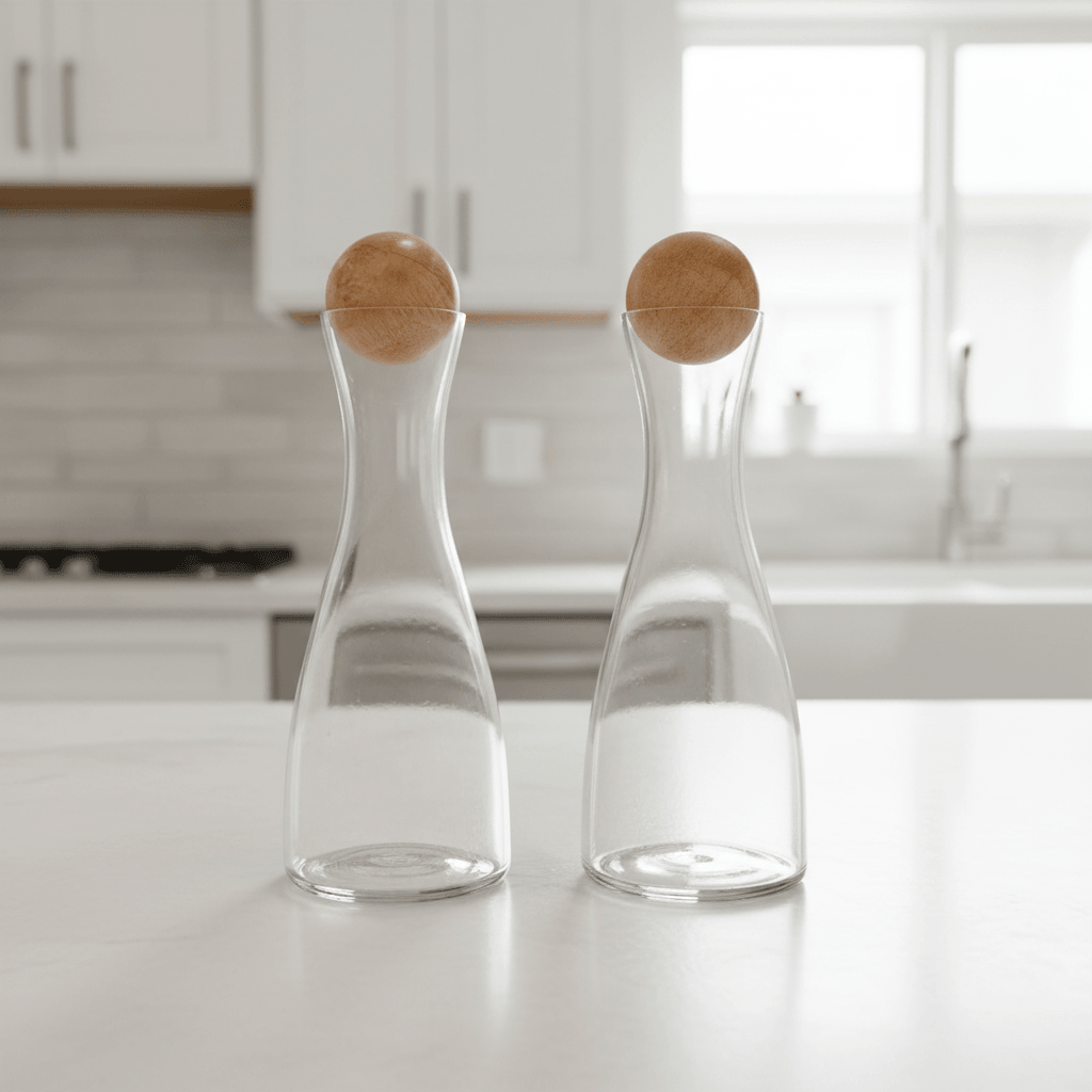 Glass & Mango Wood Cruet Set