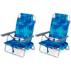 Beach Chairs Set of 2 Portable Folding Backpack Recliners with 5-Position Backrest and Padded Headrest-Blue