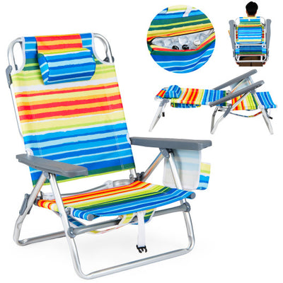 Beach Chairs Set of 2 Portable Folding Backpack Recliners with 5-Position Backrest and Padded Headrest-Yellow
