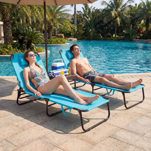 Beach Chaise Lounge Chair with Face Hole and Removable Pillow-Turquoise