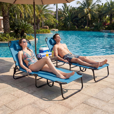 Beach Chaise Lounge Chair with Face Hole and Removable Pillow-Blue