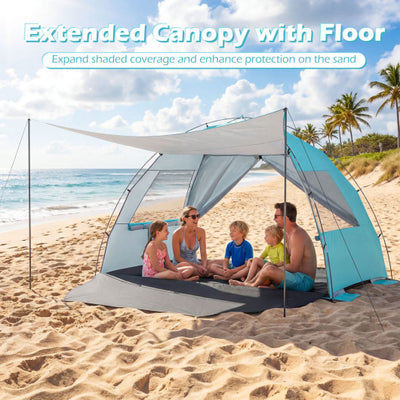 Beach Tent Sun Shelter with Canopy Easy Setup UPF50+ Sun Protection-Blue