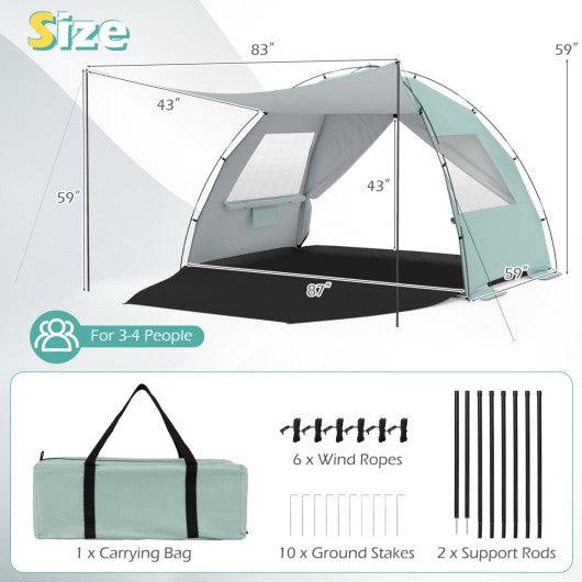Beach Tent Sun Shelter with Canopy with Extended Floor and Vent Windows-Green