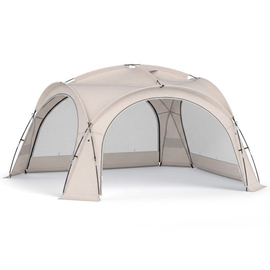 Beach Tent for 12-15 People Easy Setup Dome Canopy Tent with 4 Removable Zippered Sidewalls-Brown