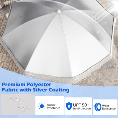 6.5 FT Beach Umbrella with Fringe Outdoor Tassel Umbrella with Push Button Tilt-White