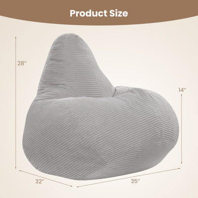 Bean Bag Chair for Adults Accent Lazy Sofa with Skin-friendly Corduroy Cover and Soft Sponge Filling-Gray