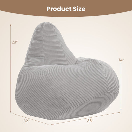Bean Bag Chair for Adults Accent Lazy Sofa with Skin-friendly Corduroy Cover and Soft Sponge Filling-Gray