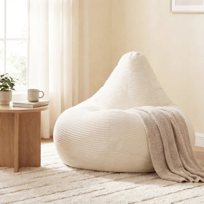 Bean Bag Chair for Adults Accent Lazy Sofa with Skin-friendly Corduroy Cover and Soft Sponge Filling-Off White
