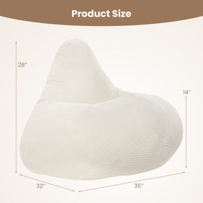 Bean Bag Chair for Adults Accent Lazy Sofa with Skin-friendly Corduroy Cover and Soft Sponge Filling-Off White