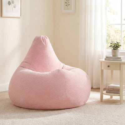 Bean Bag Chair for Adults Accent Lazy Sofa with Skin-friendly Corduroy Cover and Soft Sponge Filling-Pink
