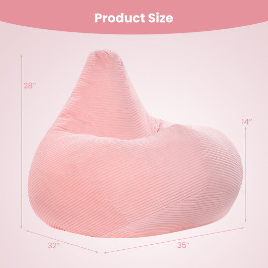 Bean Bag Chair for Adults Accent Lazy Sofa with Skin-friendly Corduroy Cover and Soft Sponge Filling-Pink