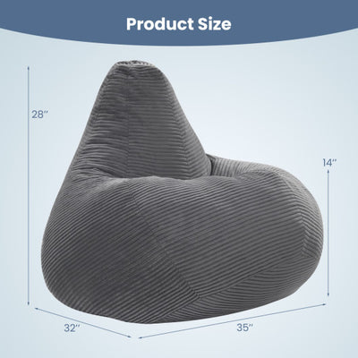 Bean Bag Chair for Adults Accent Lazy Sofa with Skin-friendly Corduroy Cover and Soft Sponge Filling-Dark Gray
