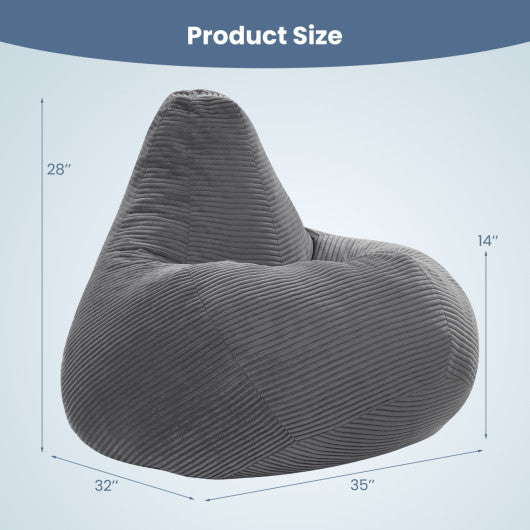 Bean Bag Chair for Adults Accent Lazy Sofa with Skin-friendly Corduroy Cover and Soft Sponge Filling-Dark Gray
