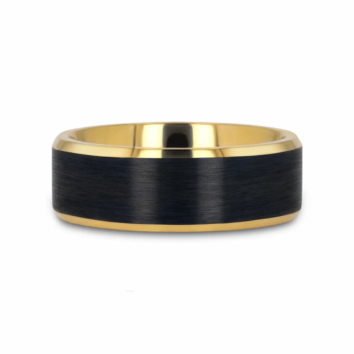 BEAUMONT Gold-Plated Titanium Beveled Ring with Brushed Black Center – 8mm