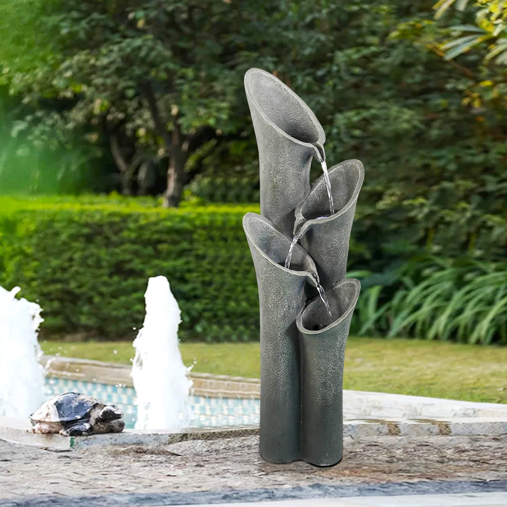 Concrete Trumpet Flower Outdoor Fountain 33 Inch