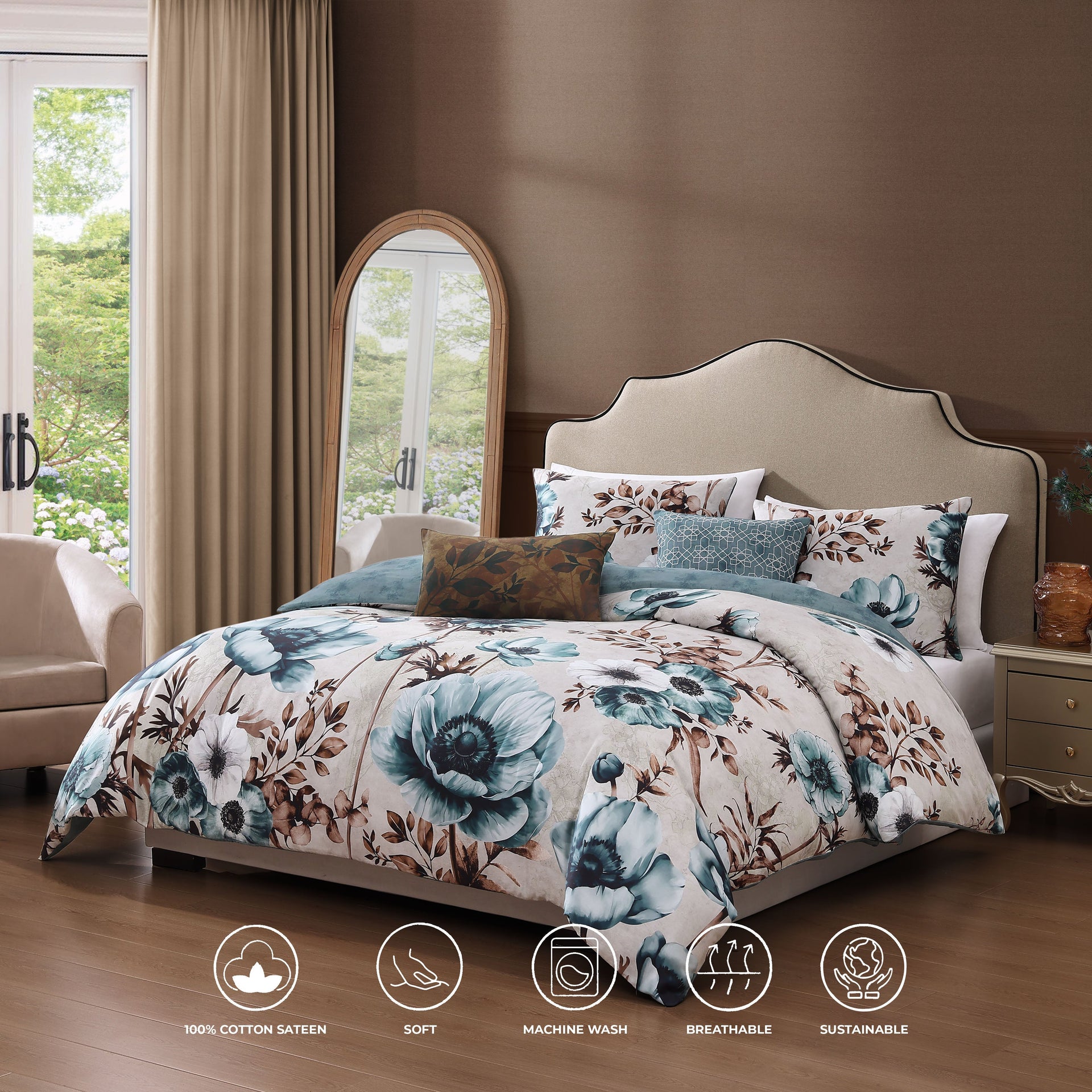 Bebejan Flowers in the Mist 5 Piece Reversible Comforter Set