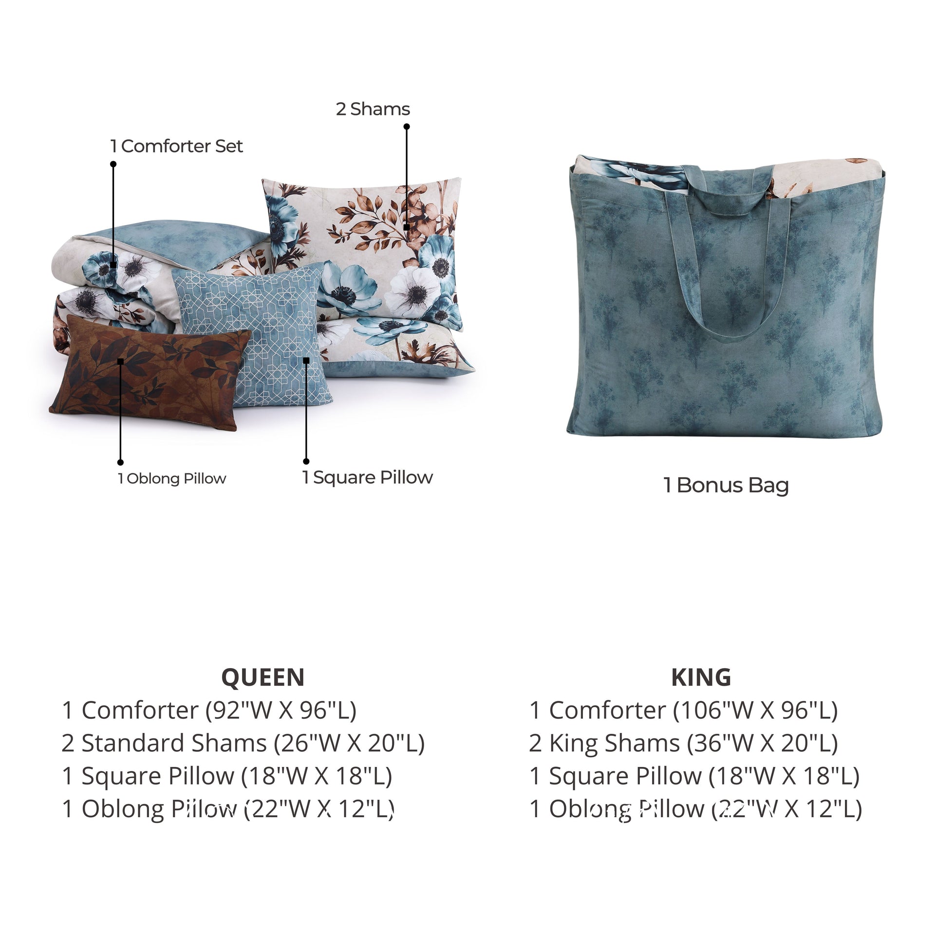 Bebejan Flowers in the Mist 5 Piece Reversible Comforter Set