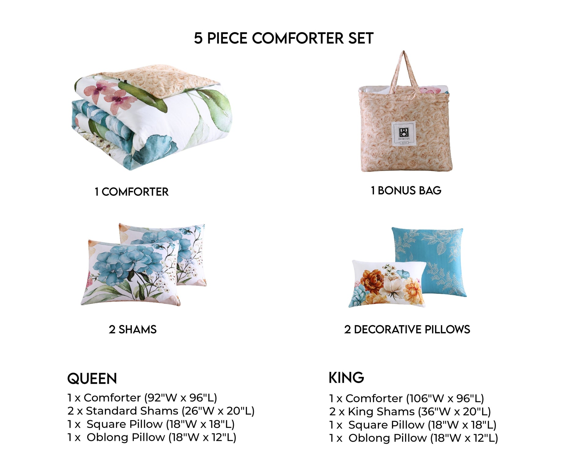 Bebejan Maia Blue 100% Cotton 5-Piece Reversible Comforter Set