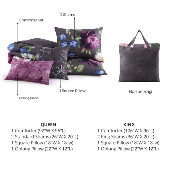 Bebejan Elegant Blossoms 5 Piece Reversible Comforter Set