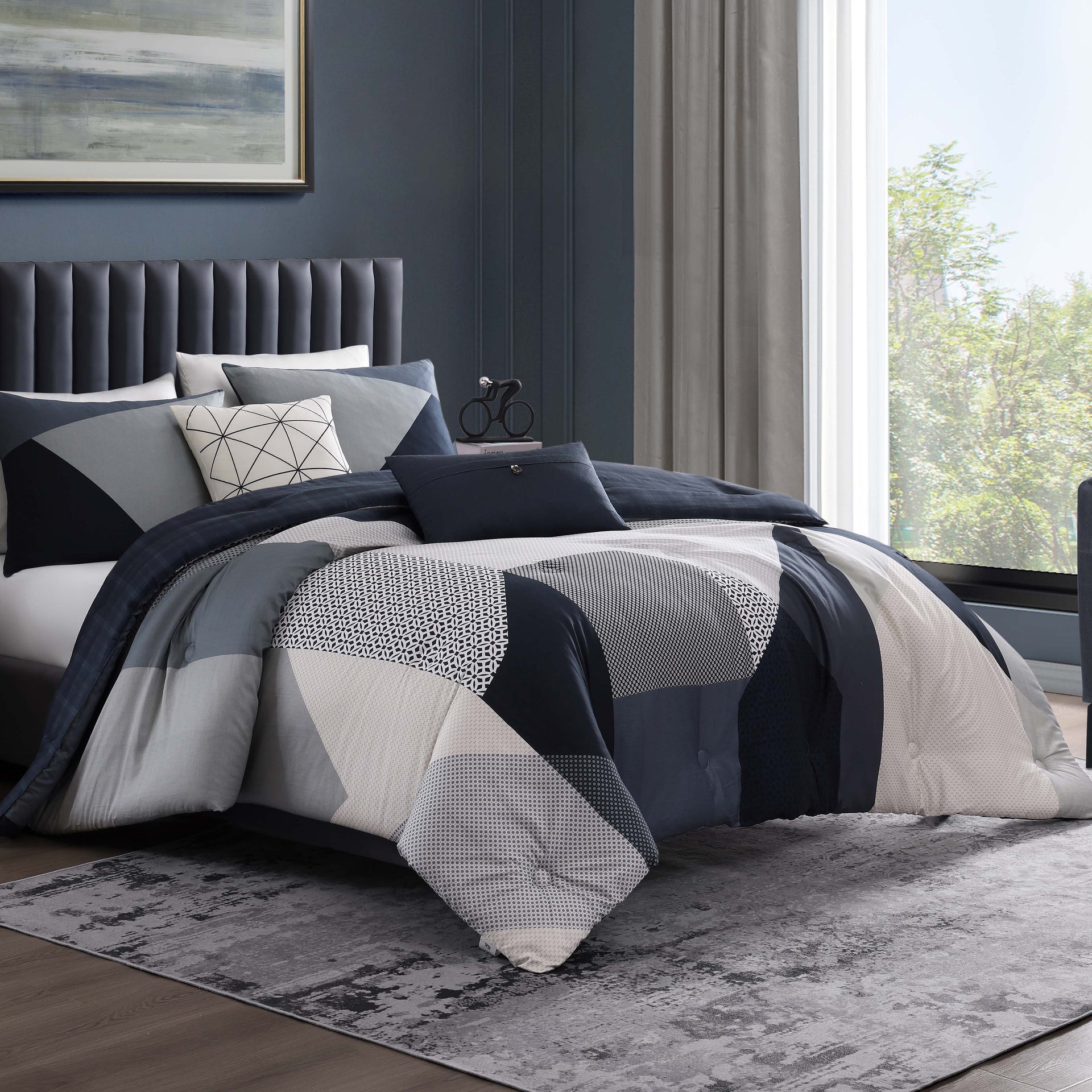 Bebejan Geo Fusion 200 Thread Count 100% Cotton Sateen 5 Piece Reversible Comforter Set