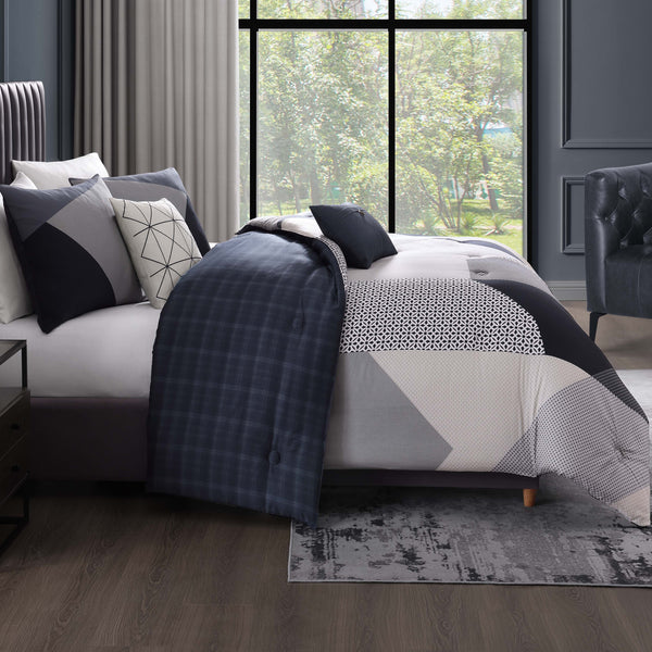 Bebejan Geo Fusion 200 Thread Count 100% Cotton Sateen 5 Piece Reversible Comforter Set