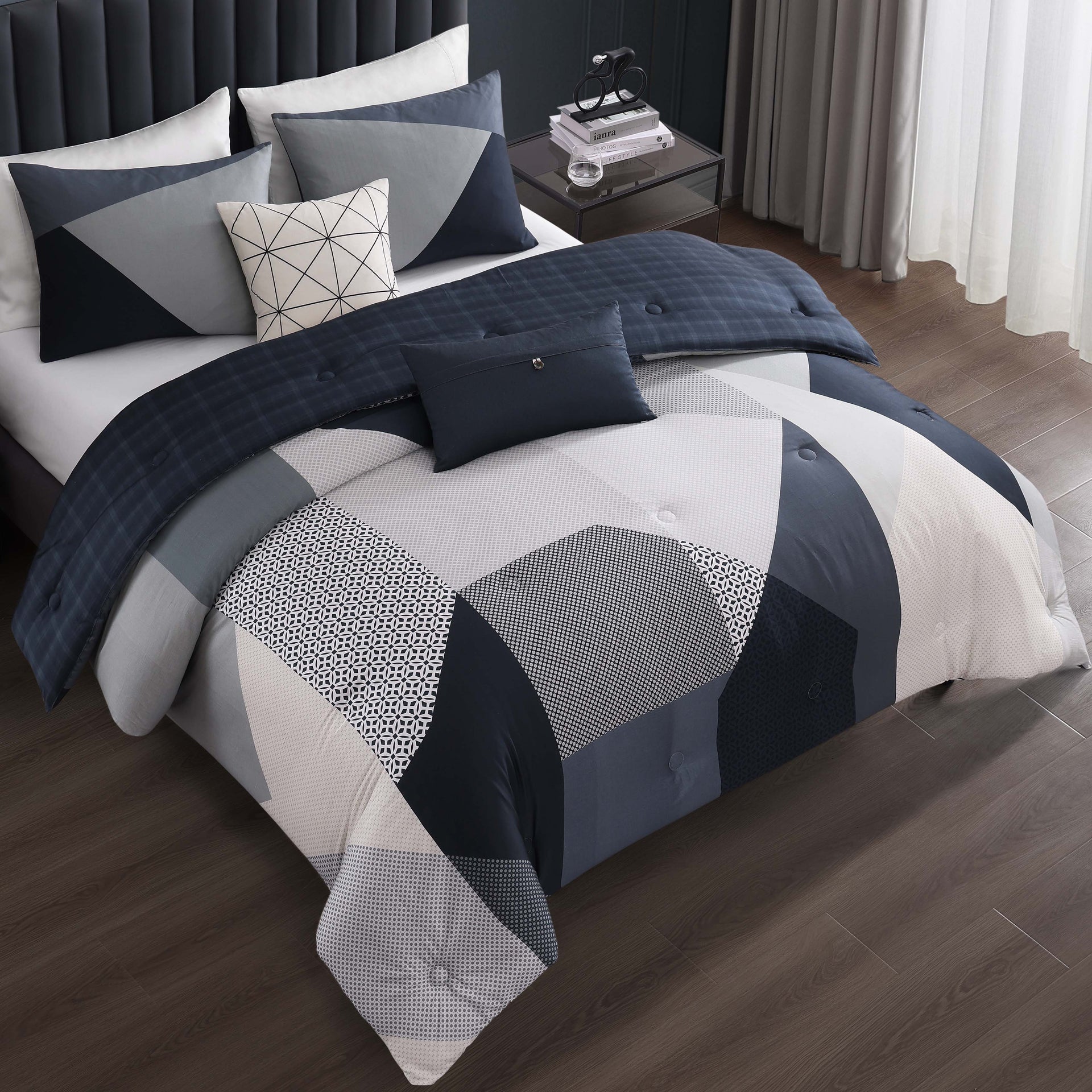 Bebejan Geo Fusion 200 Thread Count 100% Cotton Sateen 5 Piece Reversible Comforter Set
