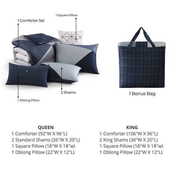 Bebejan Geo Fusion 200 Thread Count 100% Cotton Sateen 5 Piece Reversible Comforter Set