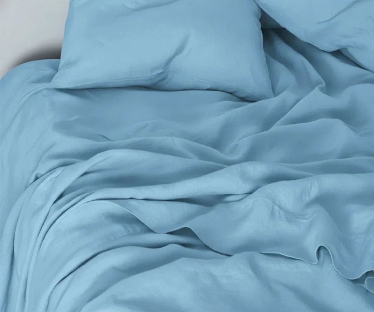 Sky Blue Linen Bed Sheet Set