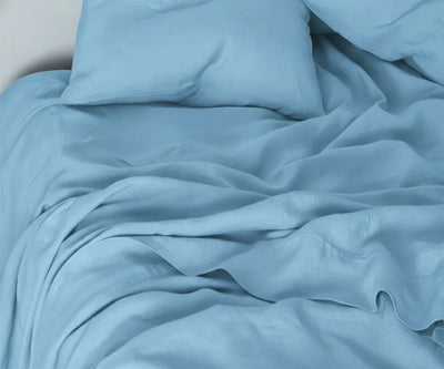 Sky Blue Linen Bed Sheet Set