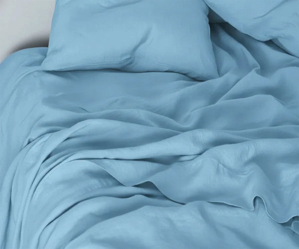 Sky Blue Linen Bed Sheet Set