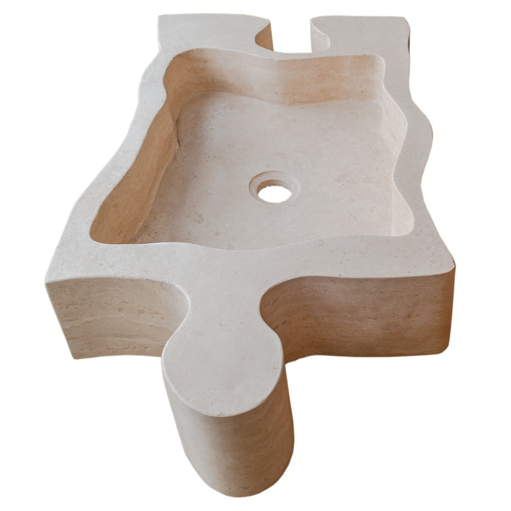Natural Stone Beige Travertine Above Counter Puzzle Shape Sink (W)16