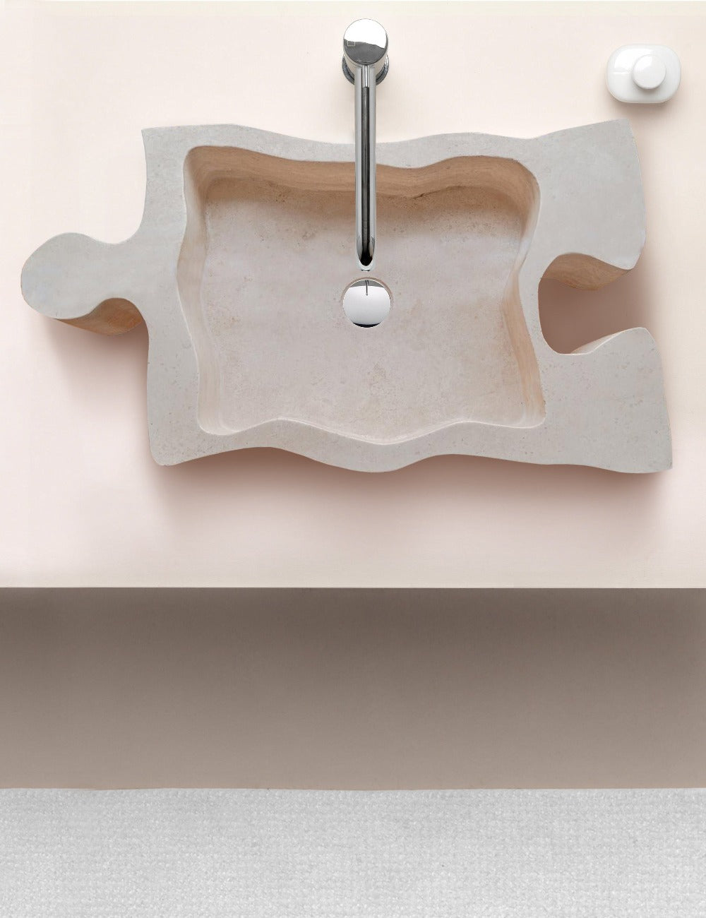 Natural Stone Beige Travertine Above Counter Puzzle Shape Sink (W)16