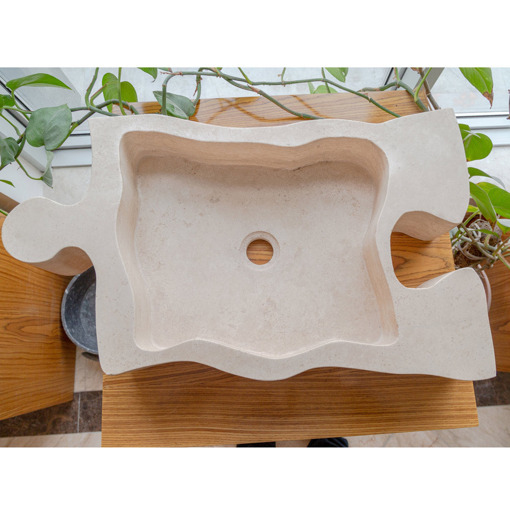 Natural Stone Beige Travertine Above Counter Puzzle Shape Sink (W)16