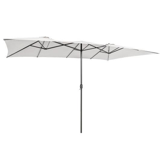 15 Feet Double-Sized Patio Umbrella with Crank Handle and Vented Tops-Beige